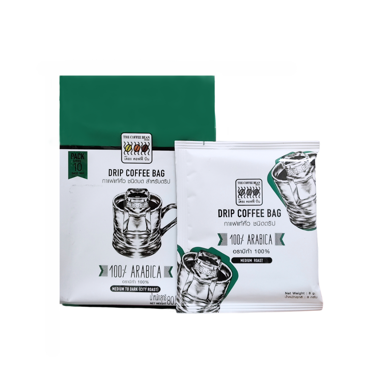 กาแฟดริป อราบิก้า Arabica Drip คั่วกลางเกือบเข้ม (Medium to Dark Roast) 8gx10 ซอง
